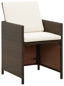 Set da pranzo per giardino 9 pz con cuscini polyrattan marrone