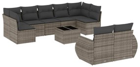 Set divano da giardino 10 pz con cuscini grigio in polyrattan