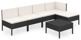 Set divani da giardino 6 pz con cuscini in polyrattan nero