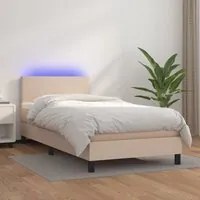 Giroletto Molle Materasso e LED Cappuccino 90x190 cm Similpelle 3134080