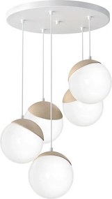 Lampadario a sospensione con filo SFERA WOOD 5xE14/40W/230V bianco