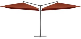 Ombrellone Doppio Palo İn Acciaio 250x250 Cm Terracotta /