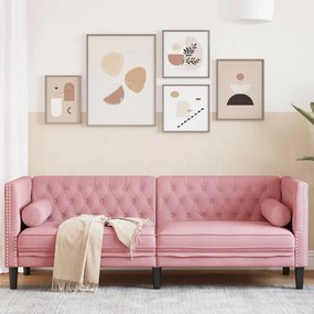 Divano Chesterfield Con Rinforzi A 3 Posti Rosa İn Velluto /