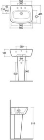 Lavabo bagno Rak serie One 60x46 cm con colonna in ceramica lucida
