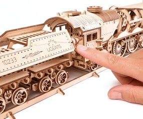 Ugears - 3D puzzle meccanico in legno V-Express locomotiva a vapore con carrello