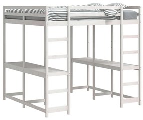 Letto soppalco scrivania e scala bianco 180x200cm massello pino