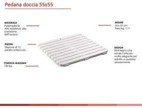 Pedana antiscivolo per doccia 55x55 cm in polipropilene con finitura bianca