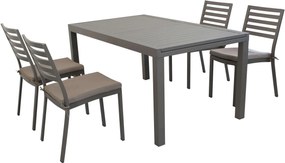 DEXTER - set tavolo in alluminio cm 160/240 x 90 x 75 h con 4 sedie Dexter