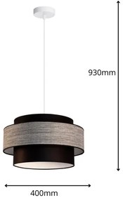 Lampadario a sospensione con filo GRACE 1xE27/60W/230V diametro 40 cm nero/grigio