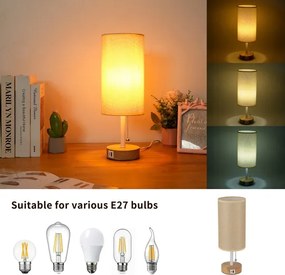 Brilagi - Lampada da tavolo con porta USB TABLON 1xE27/25W/230V rovere/bianco/beige