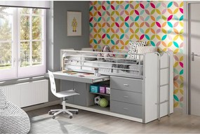 Letto da bambini rialzato bianco/grigio con contenitore con rete inclusa 90x200 cm Bonny – Vipack