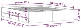 Giroletto Cassetti Grigio Cemento 160x200 cm Legno Multistrato