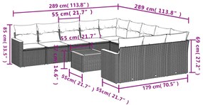 Set divani da giardino 12 pz con cuscini beige in polyrattan