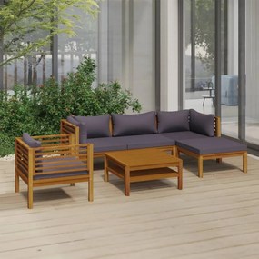 Set divani da giardino 6 pz con cuscini in massello di acacia