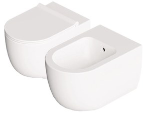 Coppia Di Sanitari Sospesi Senza Brida Alice Ceramica "Unica 55" Bianco Lucido