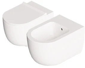 Coppia Di Sanitari Sospesi Senza Brida Alice Ceramica "Unica 55" Bianco Lucido