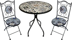 COIMBRA - set due sedie pieghevoli e tavolo rotondo con decori