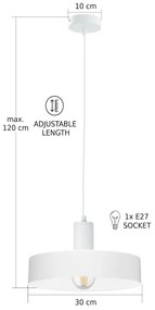 Lampadario a sospensione su cavo ARCANE 1xE27/60W/230V bianco