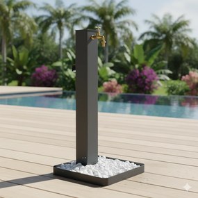 Fontana da Giardino Design a Colonna Quadrata Rubinetto in Ottone e Base con Ciottoli Antracite...