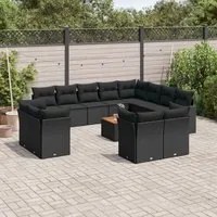 Set Divani da Giardino 13pz con Cuscini Nero in Polyrattan 3223948