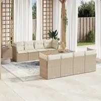 Set Divano da Giardino 9 pz con Cuscini Beige in Polyrattan 3255855