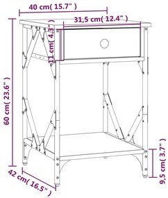 Comodini 2 pz Rovere Fumo 40x42x60 cm in Legno Multistrato