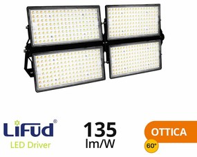 Faro Modulare LED 1.000W IP66 angolo 60°, 135lm/W, IK08 - LIFUD Driver Colore  Bianco Naturale 4.000K