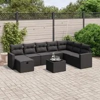 Set Divani da Giardino 9 pz con Cuscini Nero in Polyrattan 3263591