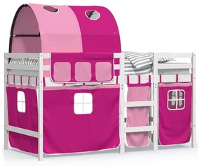 Letto a soppalco con tunnel bambini rosa 80x200cm massello pino