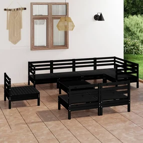 Set salotto da giardino 9 pz in legno massello di pino nero