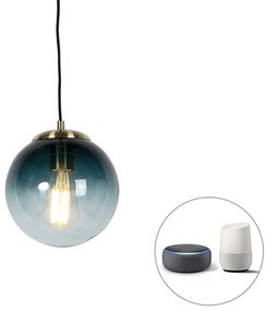 Lampada a sospensione intelligente in ottone con vetro blu oceano 20 cm incl. Wifi ST64 - Pallon
