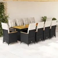 Set da Bistr da Giardino 11 pz con Cuscini Nero in Polyrattan 3277251