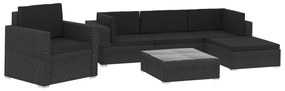 Set Divani da Giardino 6 pz con Cuscini in Polyrattan Nero