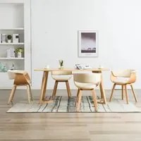 Sedie da Pranzo 4 pz in Legno Curvato e Similpelle Crema 278731