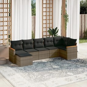 Set divani da giardino 7 pz con cuscini grigio in polyrattan