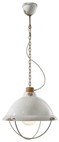 Lampadario Industrial Ferro E Ceramica Con Rete Vintage Bianco 1 Luce E27 40Cm
