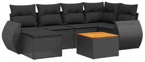 Set divani da giardino con cuscini 7pz nero polyrattan