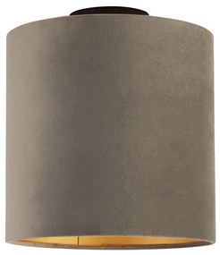 Plafoniera con paralume in velluto color tortora con oro 25 cm - Combi nero