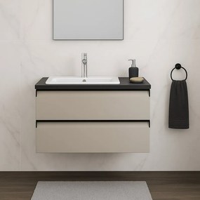 Mobile da bagno sotto lavabo Fusion beige laccato opaco L 99.5 x H 40 x P 45.5 cm 2 cassetti, lavabo non incluso