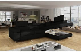 Divano angolare nero allungabile/con contenitore (con penisola a destra/a L) Anton – ELTAP