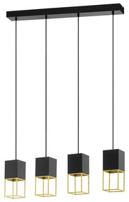 Lampadario Contemporaneo Montebaldo Acciaio Nero Oro 4 Luci Gu10 4,5W