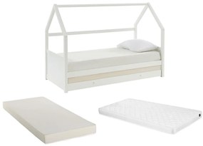 Letto a scomparsa a capanna 2 x 90 x 190 cm Pino Bianco + Materasso - HURRA