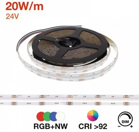 Striscia LED COB RGBW 20W/m Multicolore e B. Naturale 24VDC, IP20, 5m Professional Colore RGBW
