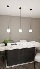 Sospensione Contemporanea Royal 1 Luce In Acciaio Nero/Oro Sfera Vetro Bianco