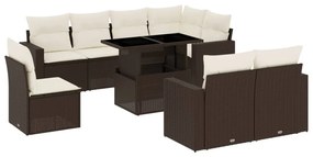 Set divani da giardino 9pz con cuscini marrone in polyrattan