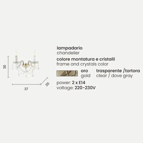 Applique OPERA a 2 luci in vetro lavorato a mano TORTORA