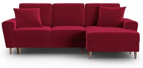 Divano angolare rosso allungabile e con contenitore (con penisola a destra/con chaise lounge) con rivestimento in velluto Kyoto – Cosmopolitan Design