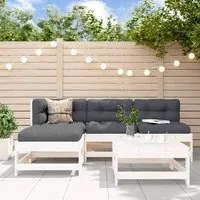 Set Divani da Giardino 5pz con Cuscini in Legno Massello Bianco 3186047