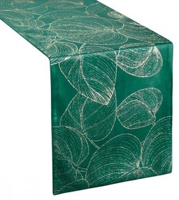 Tovaglia centrale in velluto con stampa di foglie verdi lucide Larghezza: 35 cm | Lunghezza: 140 cm
