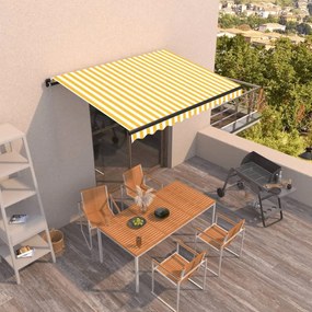 Tenda Da Sole Retrattile Manuale 350x250 Cm Gialla E Bianca /